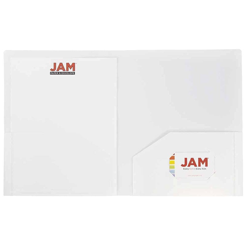 JAM Paper مجلدات مدرسية بلاستيكية ثقيلة 2 جيب شديدة التحمل - أبيض - 6/عبوة - Image 4